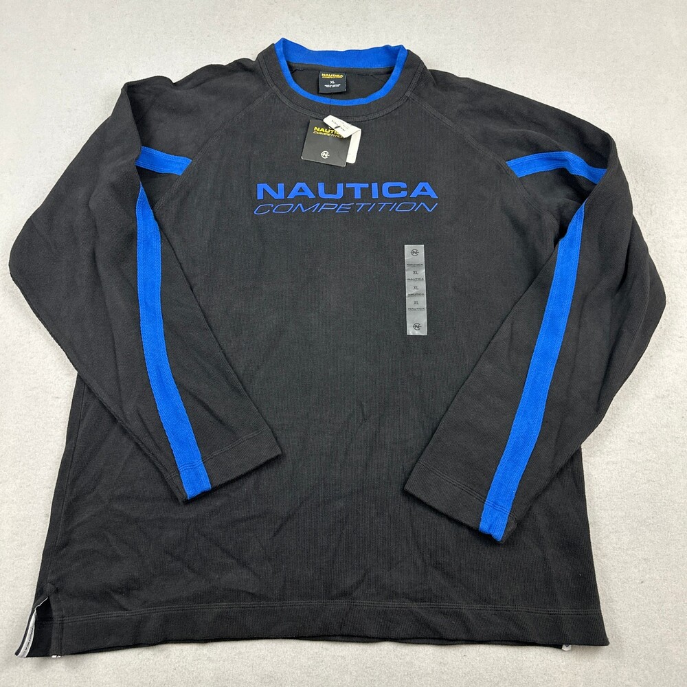 Vintage Nautica Competition Sweater Men XL Black Blue Crewneck Y2K Deadstock